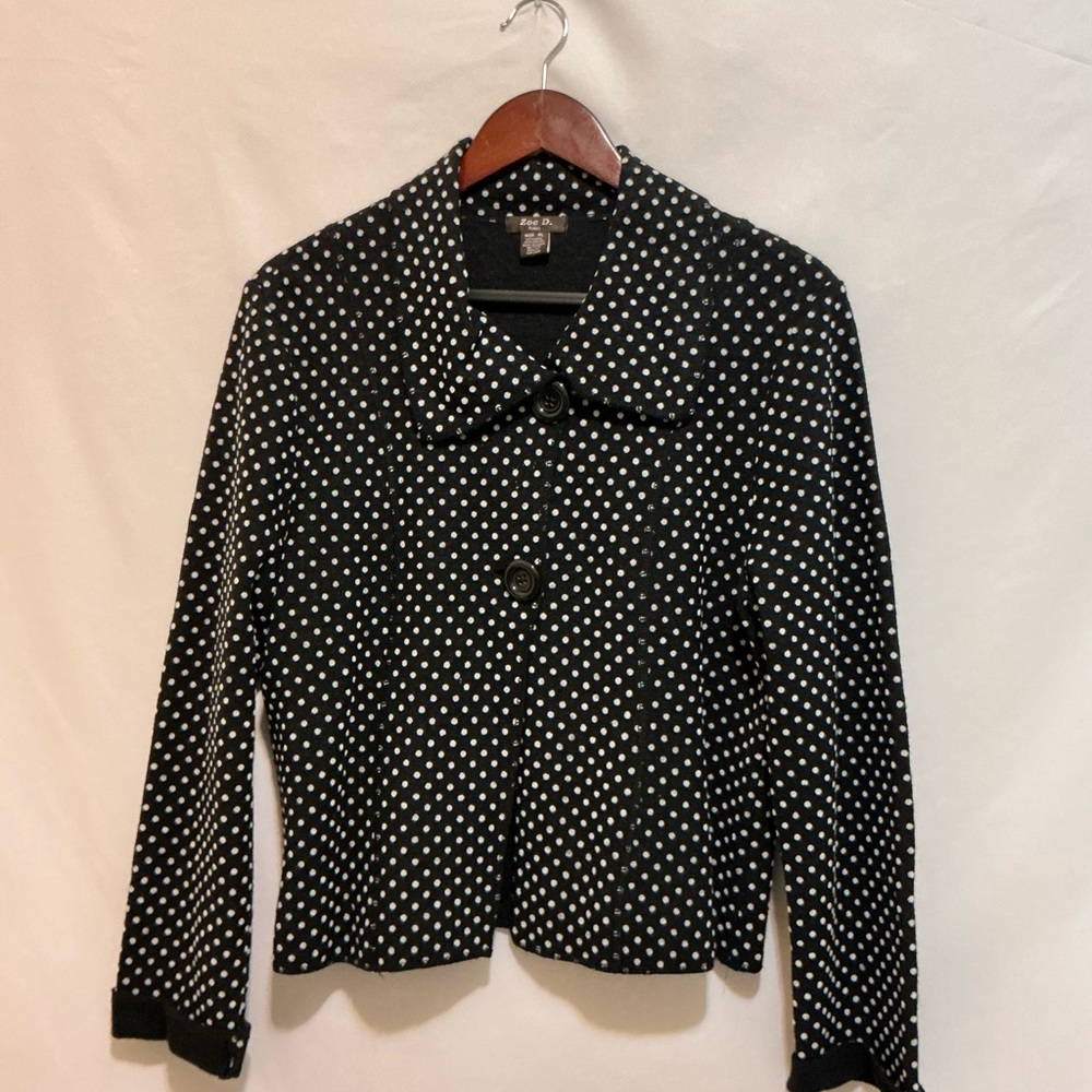 Black and White Polka Dot Blazer Fitted Cropped size PL